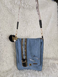 Jean and flannel cross body bag 10 / 13. Inches.