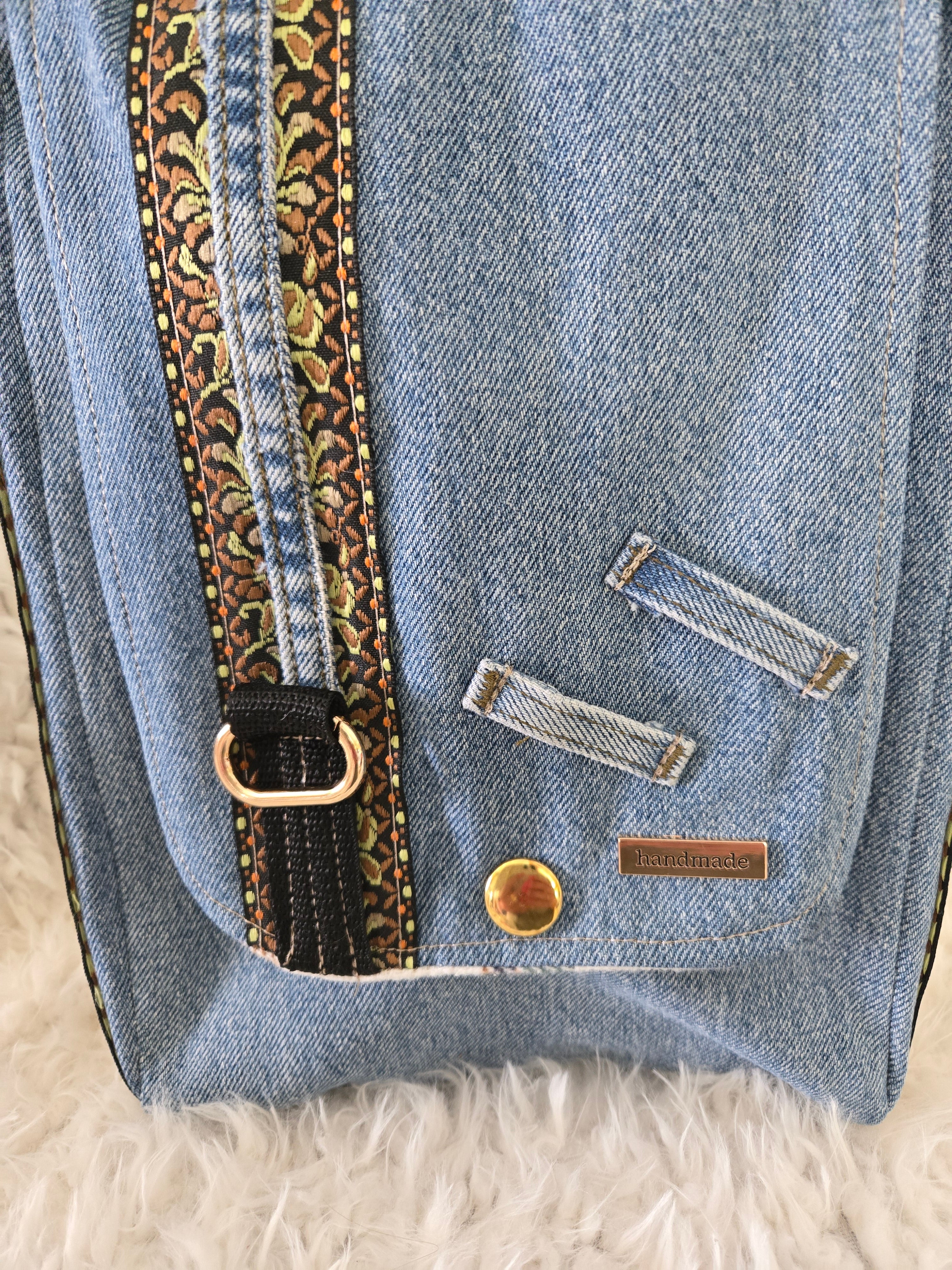 Jean and flannel cross body bag 10 / 13. Inches.