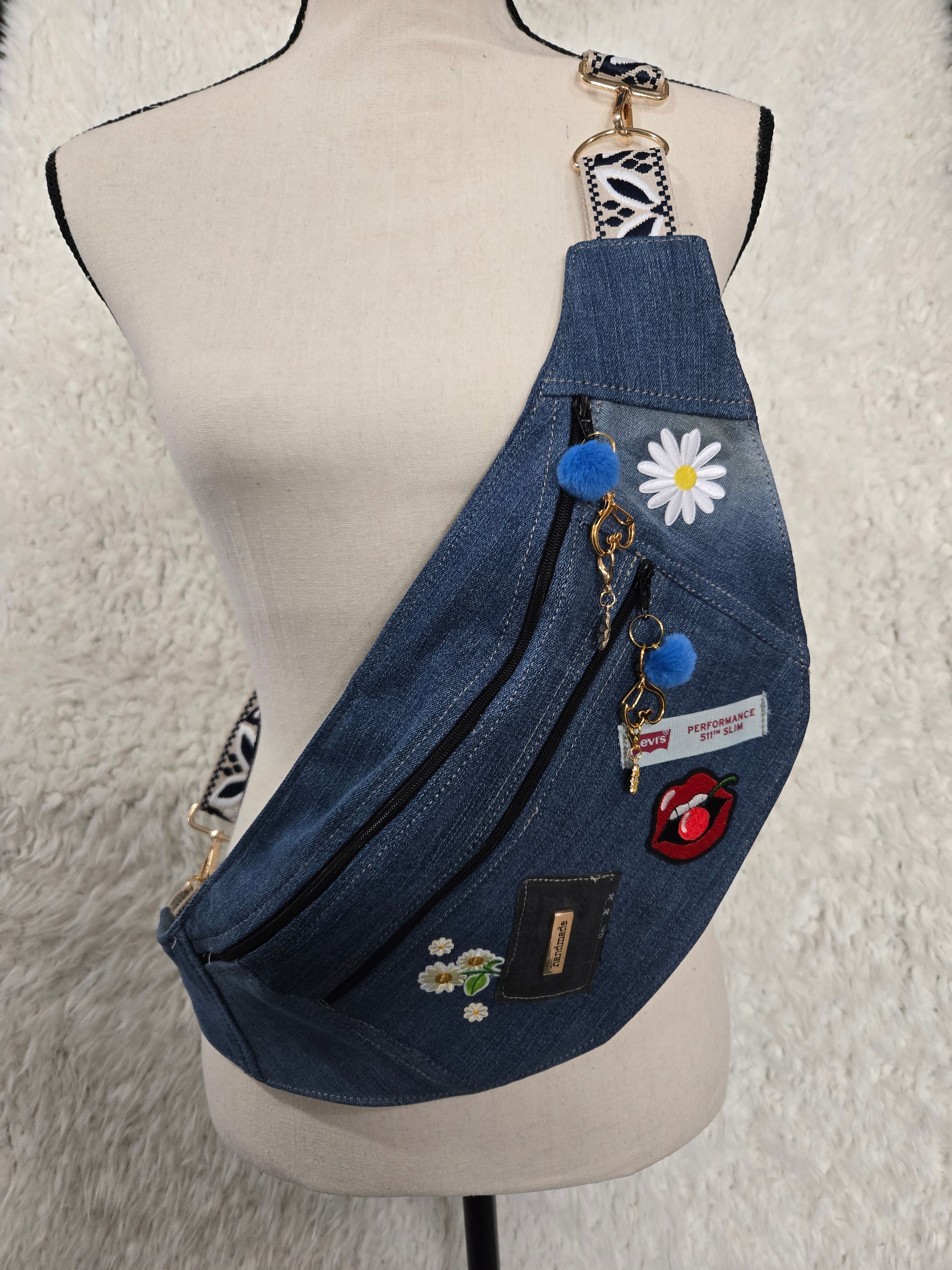 Blue Jean homemade Fanny pack crossbody.