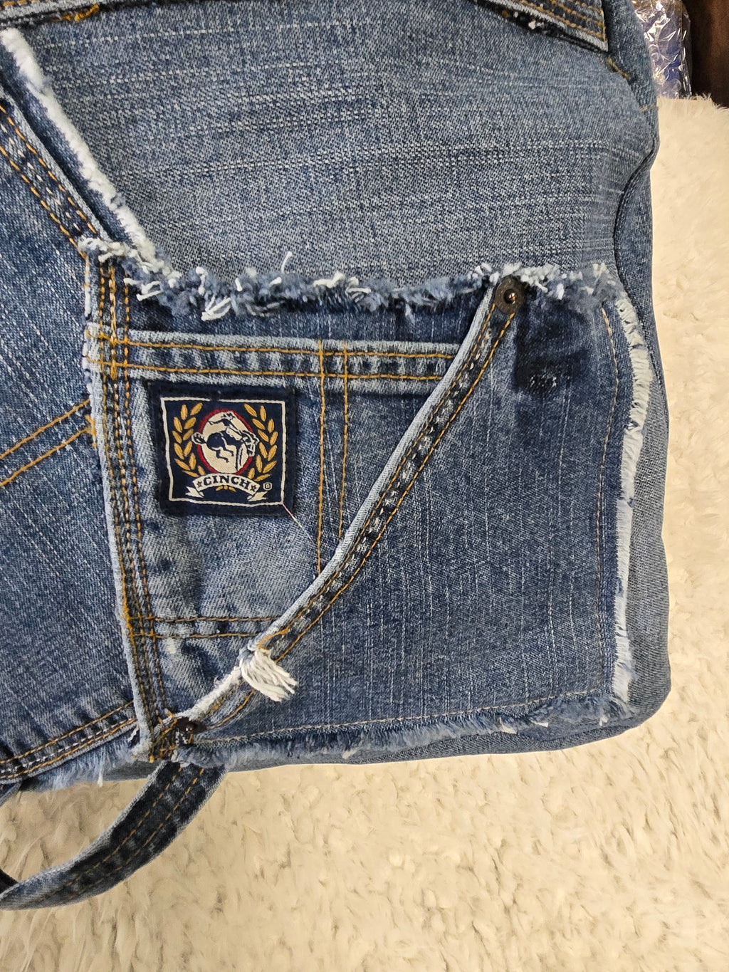 Handmade blue jean backpack with lots of pockets, large