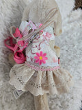Dog dress with leash and bow. Repurpose bed spread handmade.