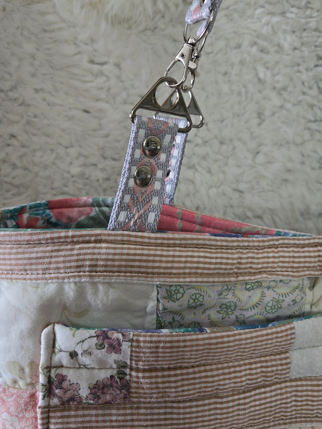 Handmade extra large bag made out of repurposed quilt.