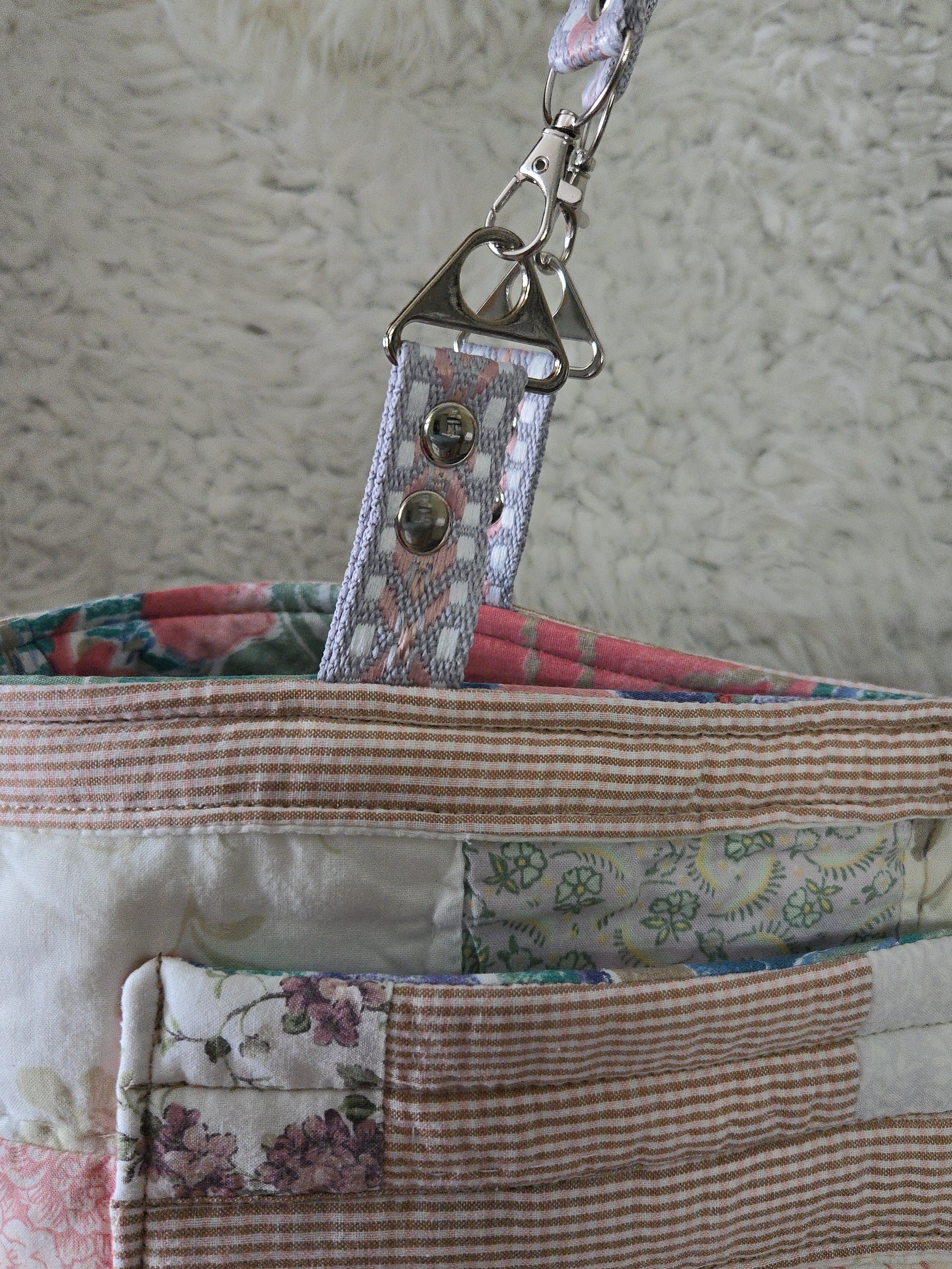 Handmade extra large bag made out of repurposed quilt.