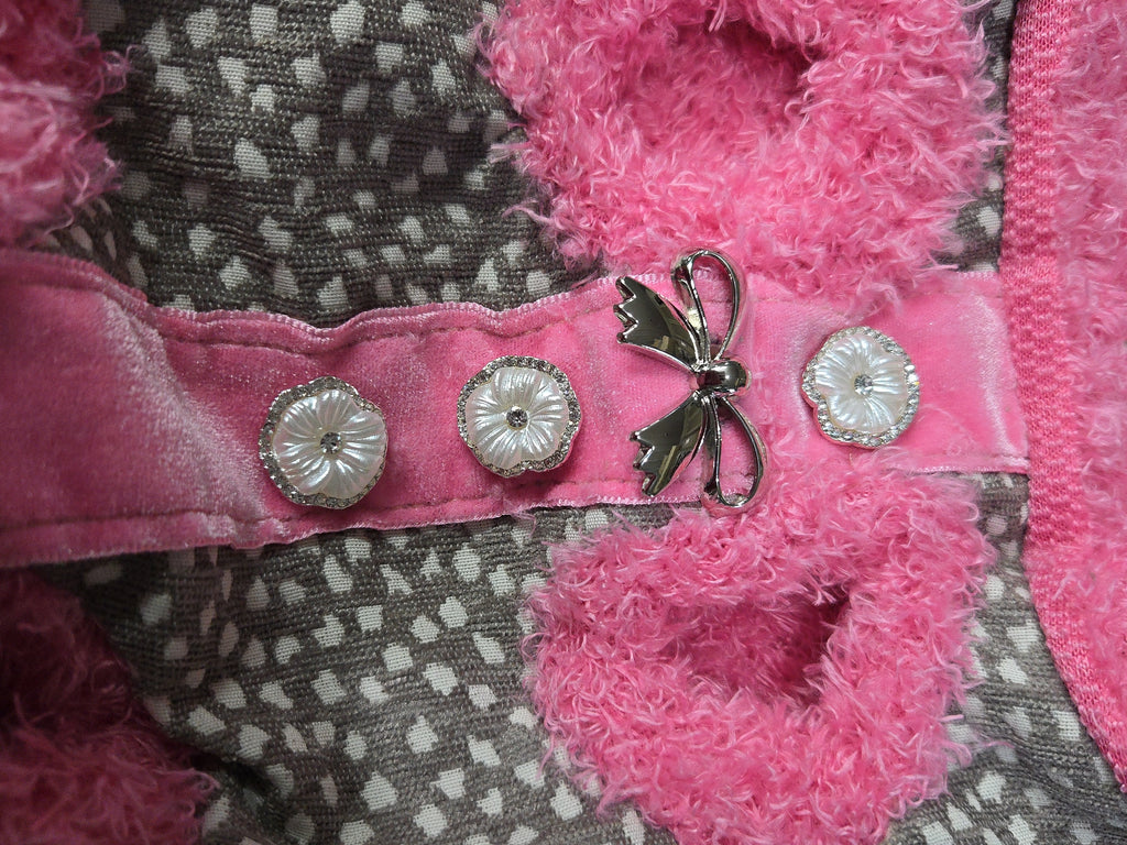 Pink and Gray polka dot dog backpack, front carrier. Size small 3lbs.