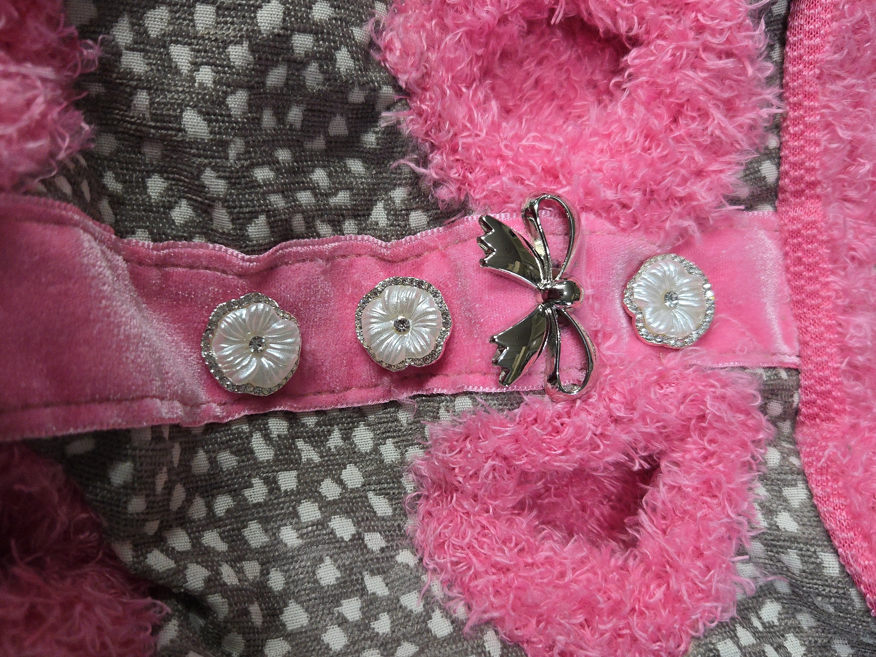 Pink and Gray polka dot dog backpack, front carrier. Size small 3lbs.