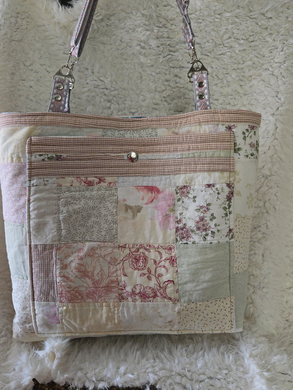 Handmade extra large bag made out of repurposed quilt.